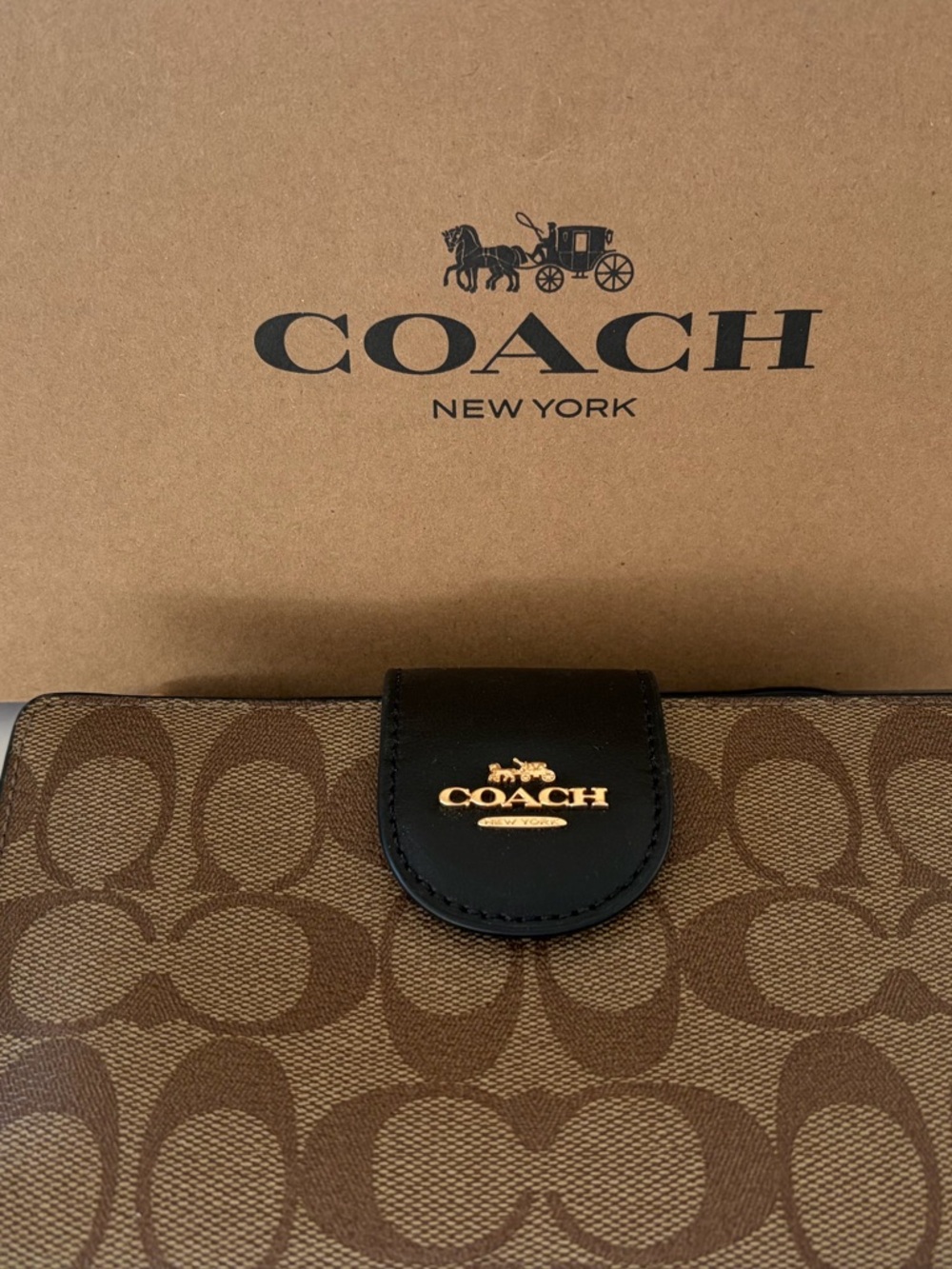 NWT Coach Signature Logo Canvas Wallet with Black Leather Wrist Strap